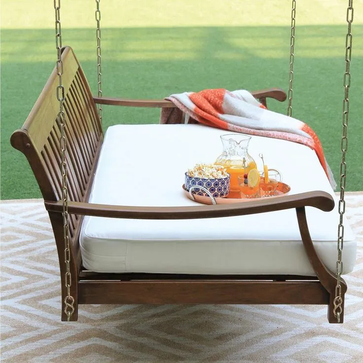 Daybed porch swing with cushions