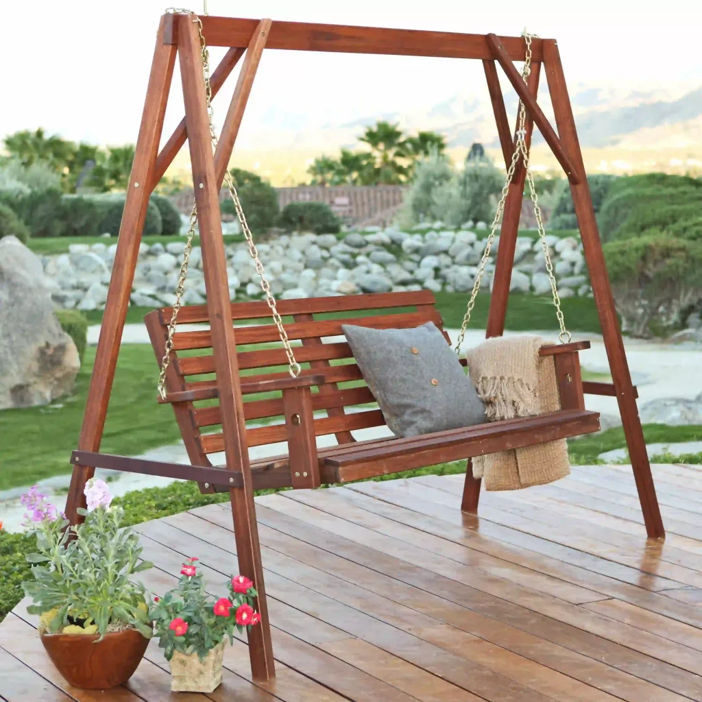 Wooden Porch Swing on Stand
