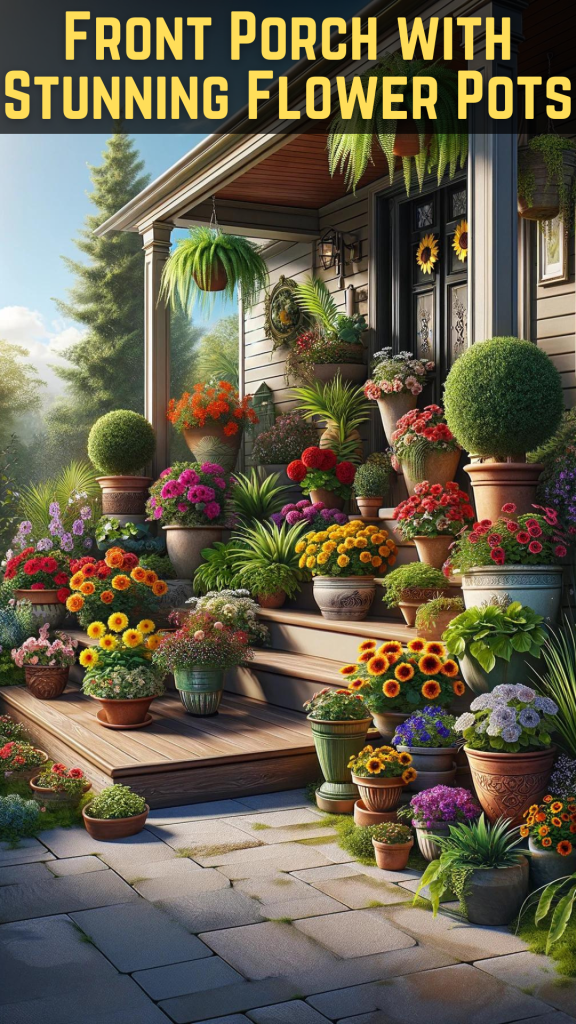Front Porch with Stunning Flower Pots