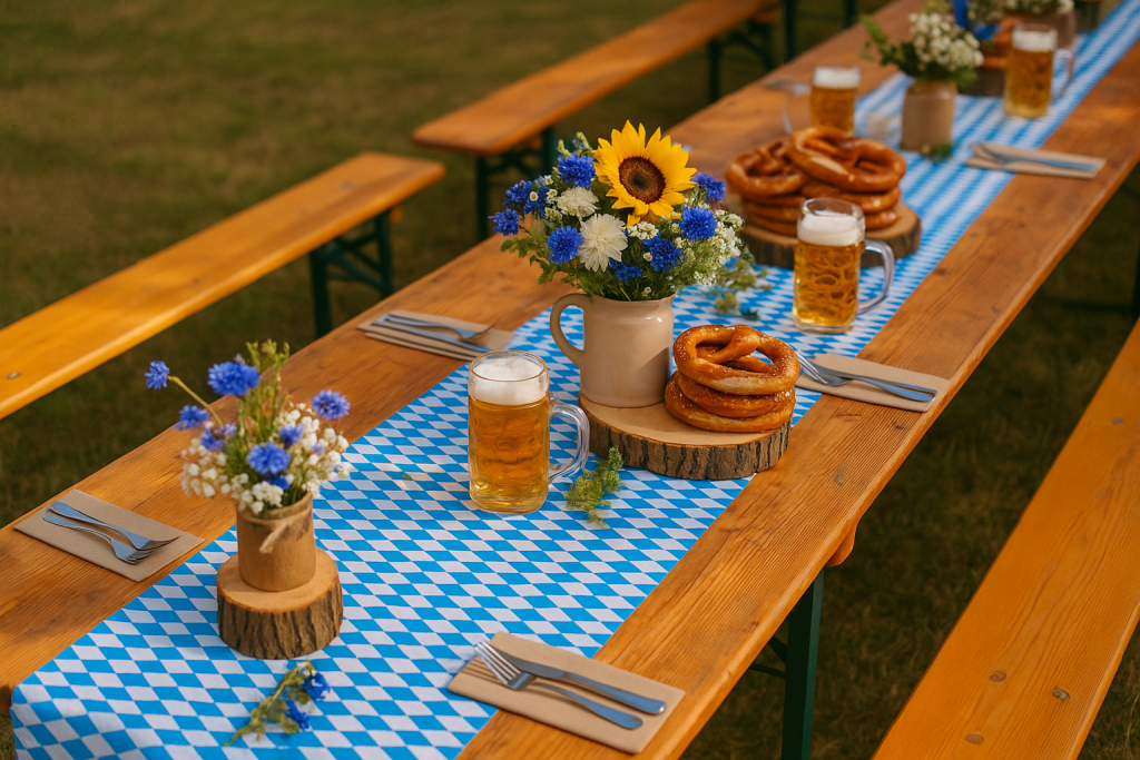 Geniale Ideen für Tischdeko Bierzeltgarnitur für Oktoberfest die richtig Lust aufs Feiern machen