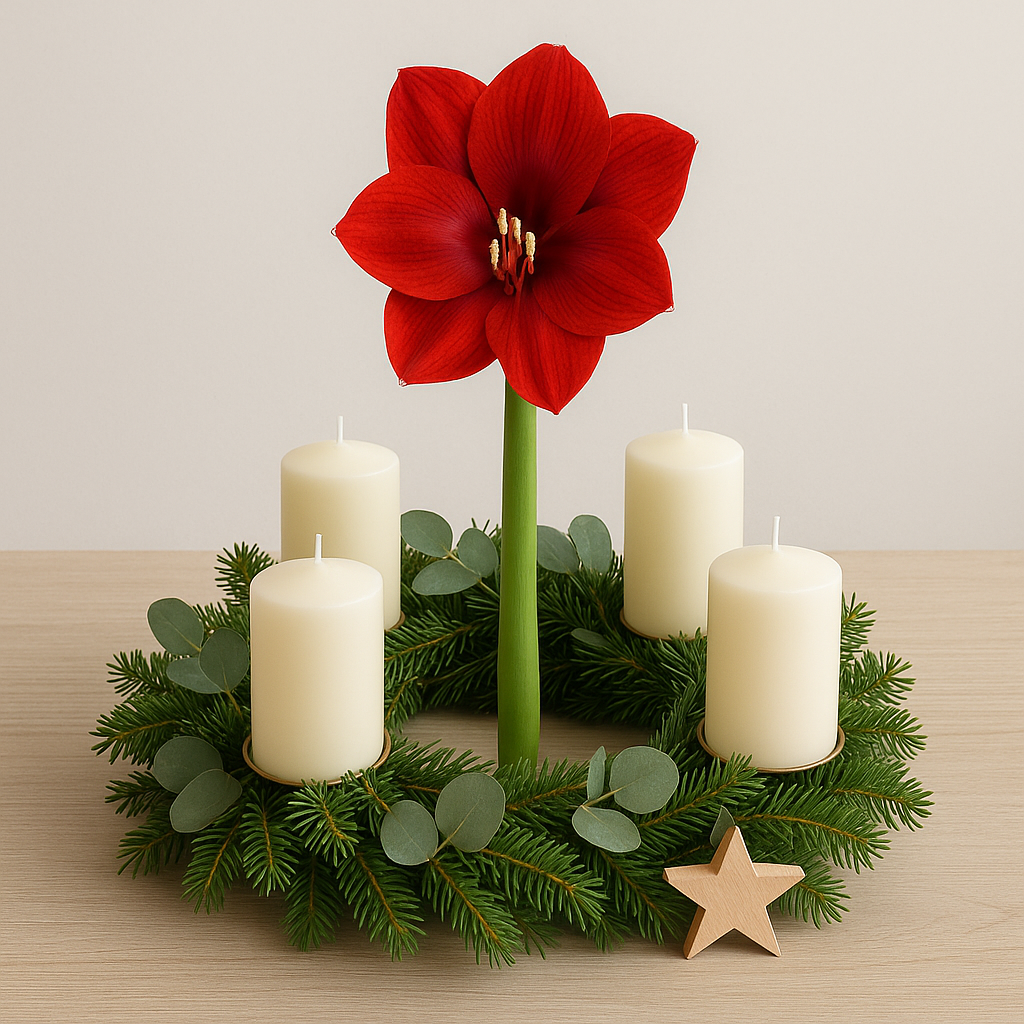 Adventskranz mit Amaryllis-Deko