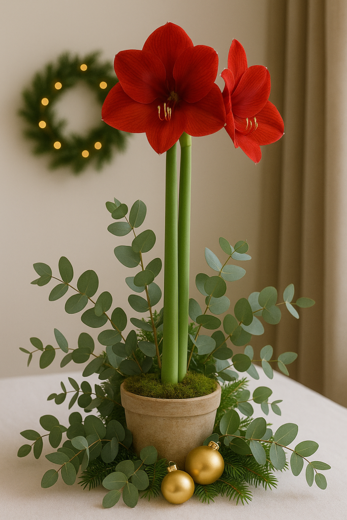 Amaryllis Deko mit Eukalyptus