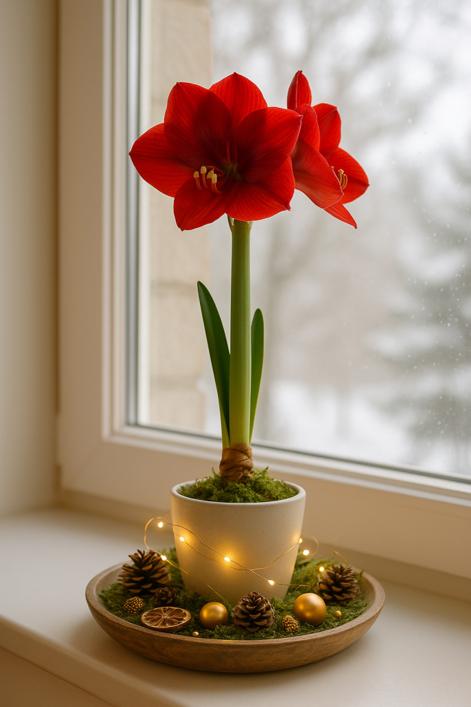 Amaryllis als Fensterbank-Deko