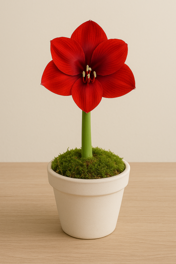 Amaryllis im Keramiktopf mit Moosdecke