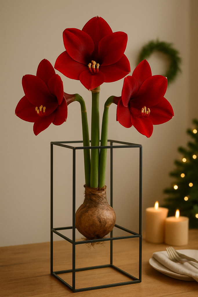 Amaryllis im Metallständer – Modern & Grafisch