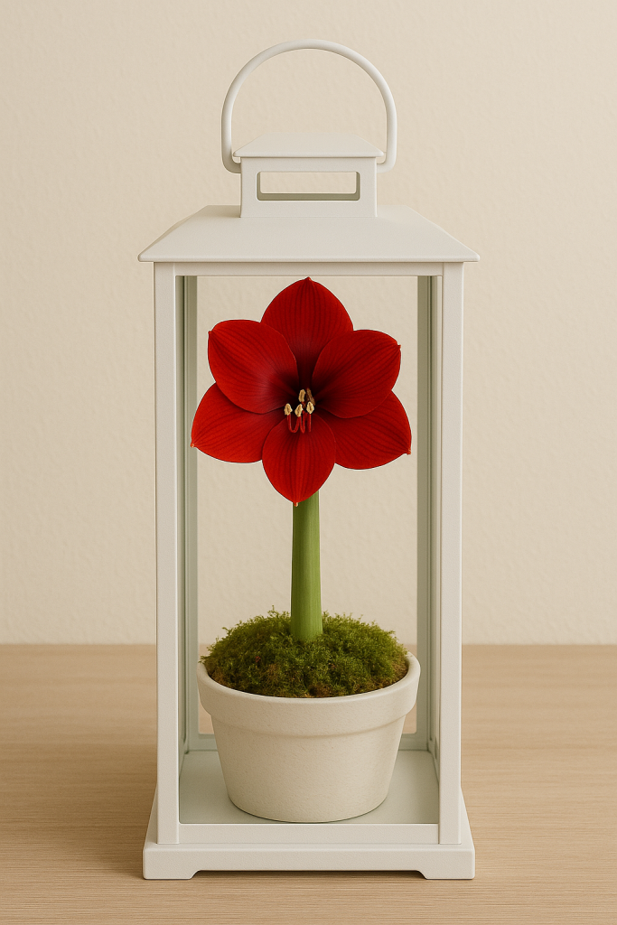 Amaryllis in einer Laterne (Windlicht)