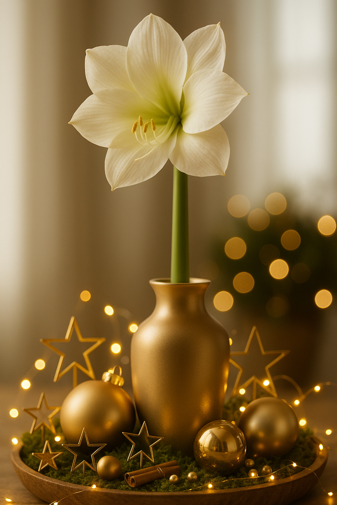 Amaryllis mit goldenen Akzenten