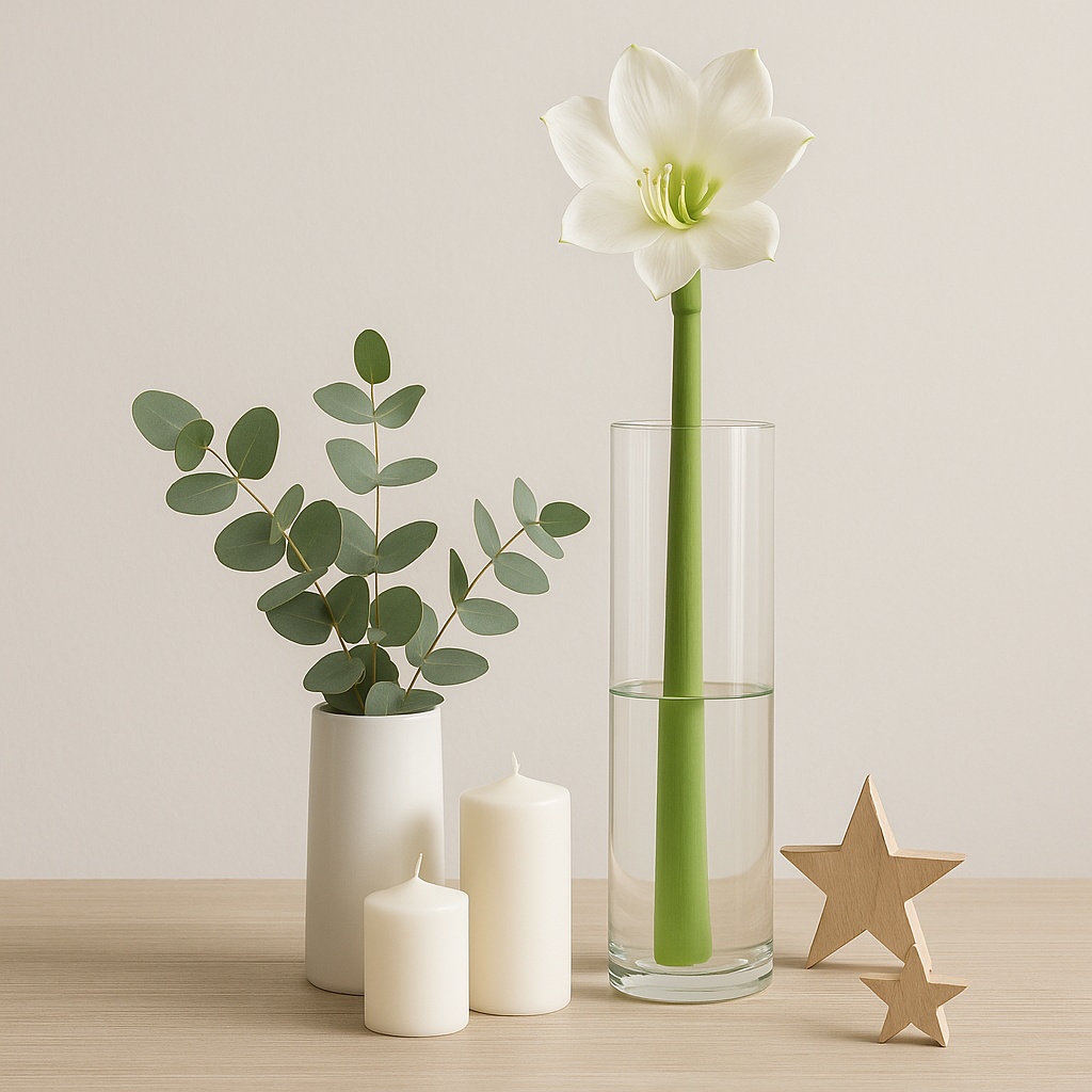 Skandi Look Weiß-Grün Minimalistische Amaryllis Deko