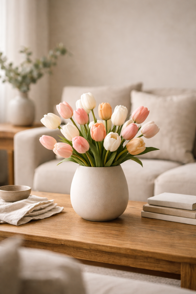 Platz 1 – Tulpen in Vase dekorieren mit Farbkonzept und Raumharmonie
