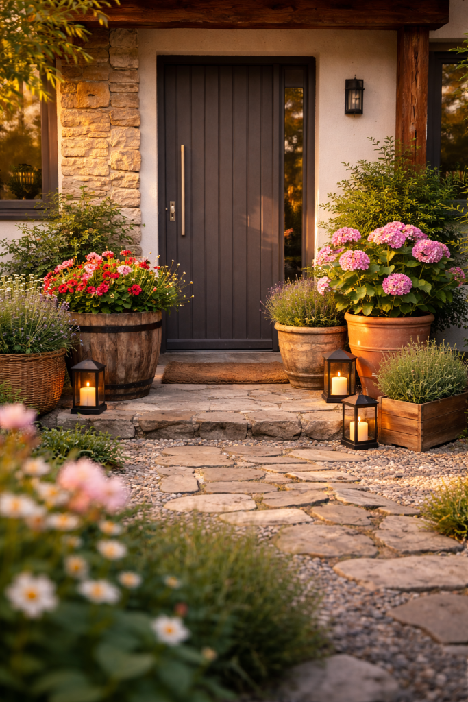 Platz 2 Blumenkübel Haustür rustikal natürlich für eine warme Atmosphäre