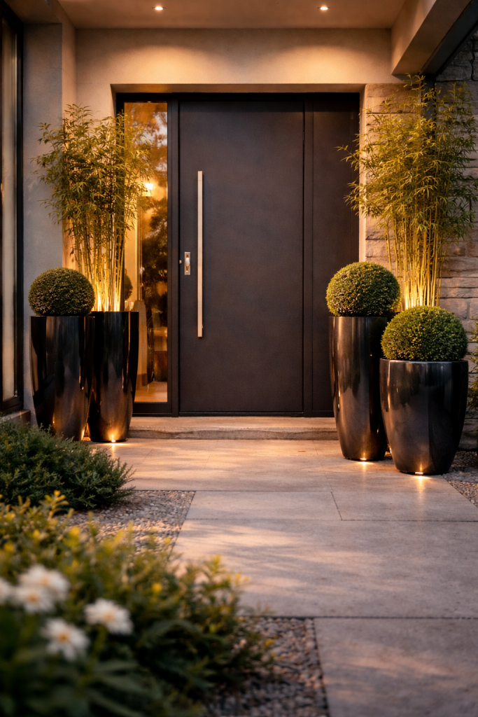 Platz 3 Blumenkübel Haustür modern luxuriös für einen exklusiven Eindruck