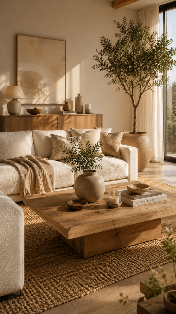 🥇 Platz 1 Natürliche Wohnungsdekoration mit Holz Stein und Textilien