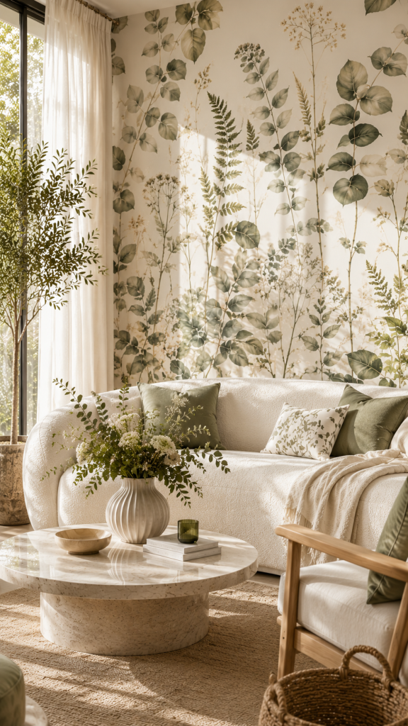 🥇 Platz 1 Moderne botanische Blumentapete mit natürlicher Eleganz