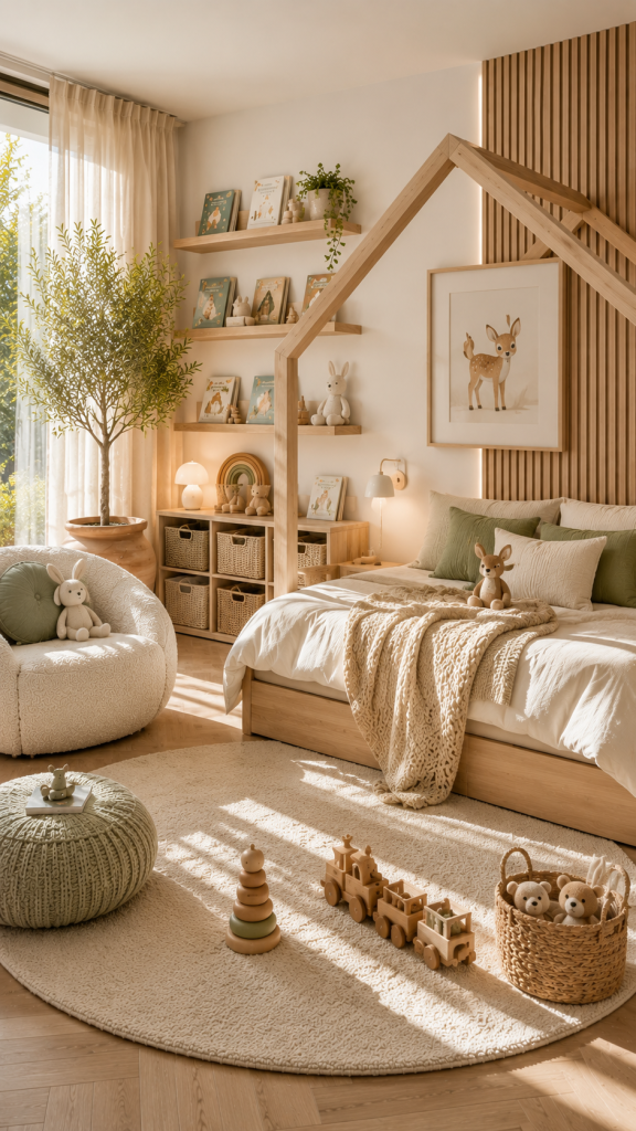 🥇 Platz 1 Modernes skandinavisches Kinderschlafzimmer mit natürlichen Materialien