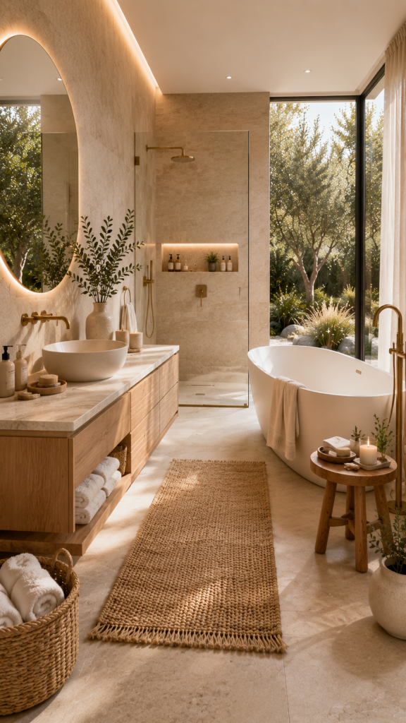 🥇 Platz 1 Natürliche Spa Badezimmereinrichtung mit skandinavischer Eleganz