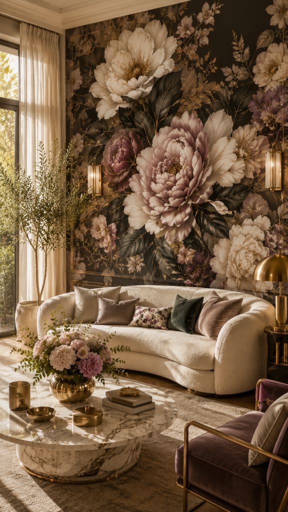 🥉 Platz 3 Extravagante Blumentapete als luxuriöse Statement Wand