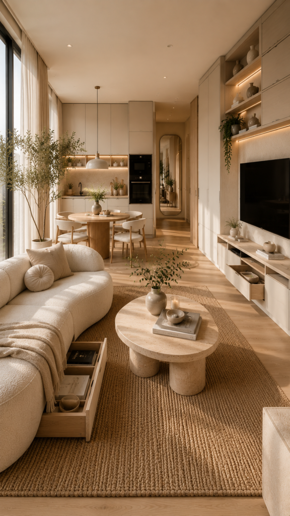 🥉 Platz 3 Kleine Wohnung mit cleverem Stauraum und minimalistischer Dekoration