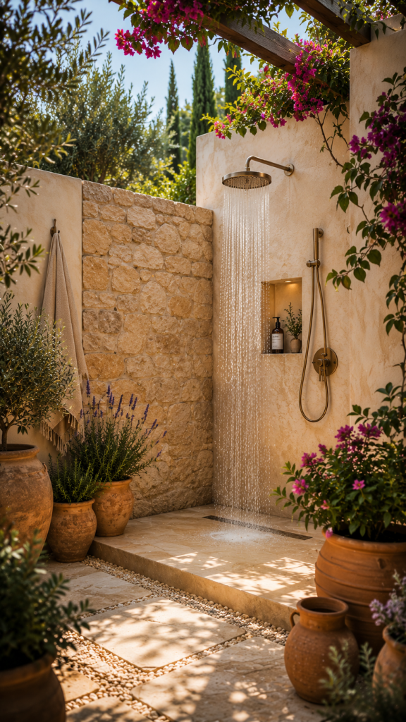 🥉 Platz 3 Mediterraner Gartendusche Ideen Sichtschutz mit Urlaubsgefühl