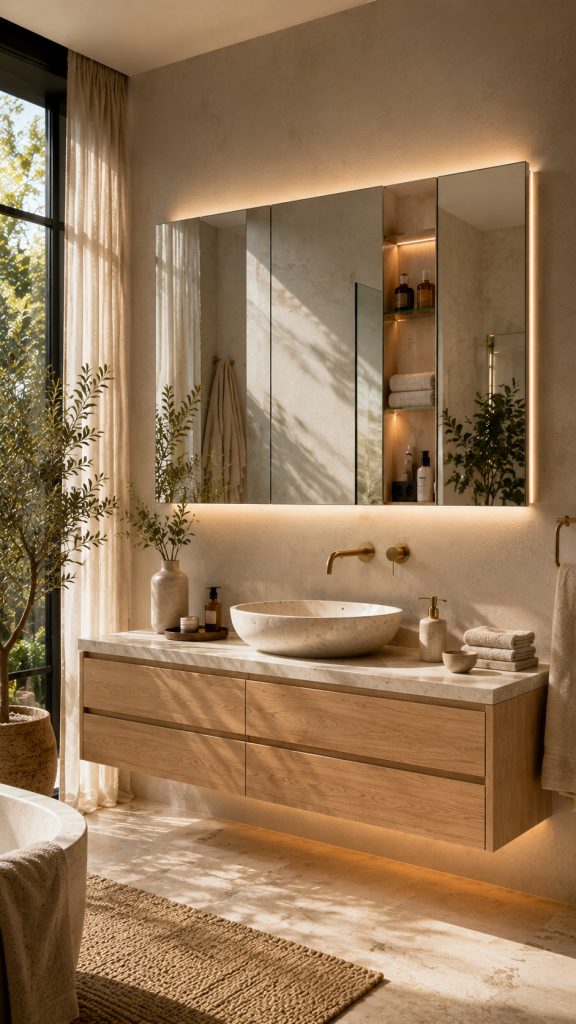 🥇 Platz 1 Minimalistischer Spiegelschrank Badezimmer der fast mit der Wand verschmilzt