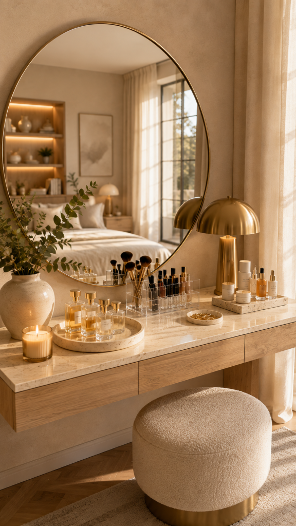 🥇 Platz 1 Moderne minimalistische Schminktisch Deko mit luxuriöser Hotel Atmosphäre