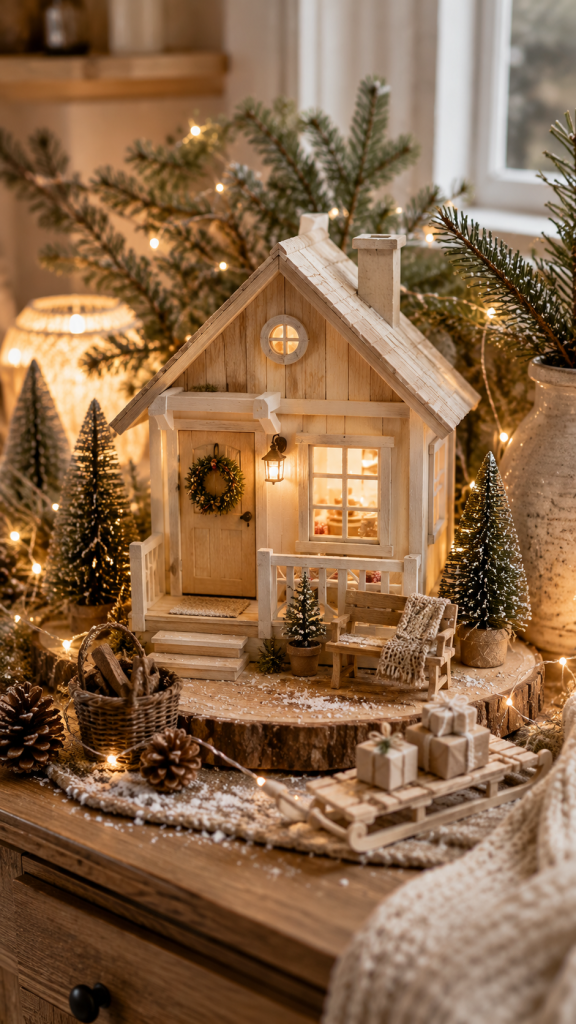 🥈 Platz 2 Das skandinavische Wichtelhaus mit hellem Holz und sanftem Weihnachtslicht