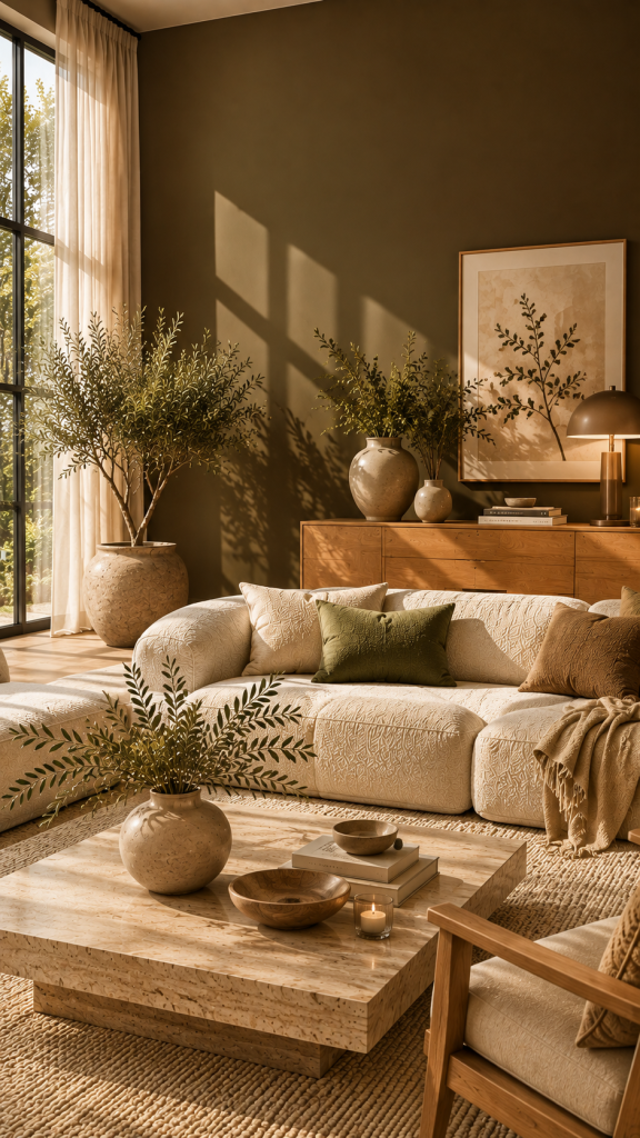 🥉 Platz 3 Dunkle Wand Farbe Ideen mit Braun und Oliv für luxuriöse Tiefe
