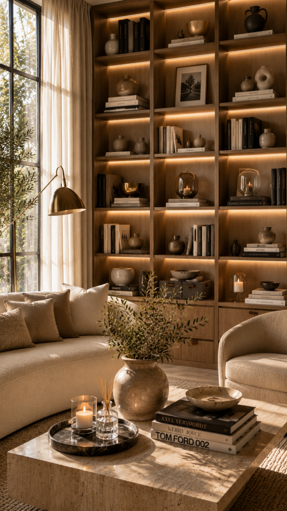 🥉 Platz 3 Elegante Bücherregal Deko im Boutique Hotel Stil