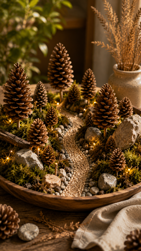 🥉 Platz 3 Miniatur Tannenzapfen Kunst als geheimnisvolle Waldlandschaft