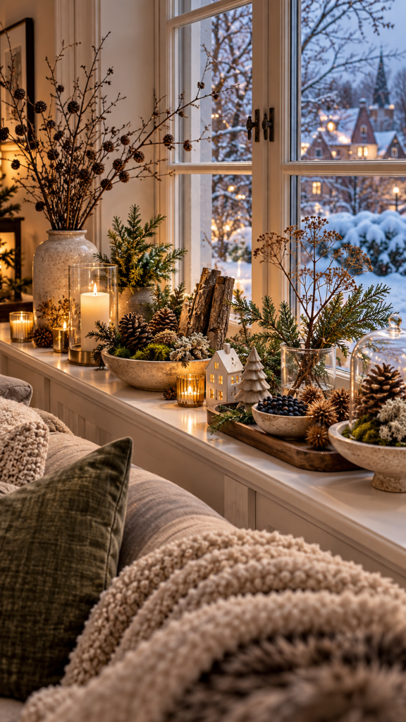 Platz 3 Fensterbank dekorieren Weihnachten als winterliches Naturarchiv
