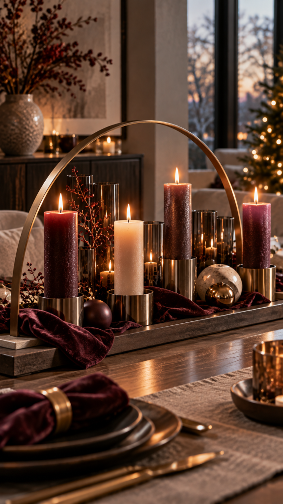 🥇 Platz 1 Adventkranz Ideen modern als skulpturaler Kerzenbogen mit Rauchglas