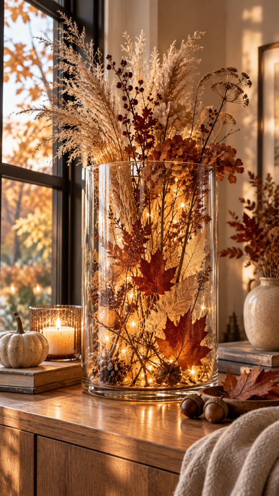 🥇 Platz 1 Glas herbstlich dekorieren als leuchtenden herbstlichen Lichtfänger