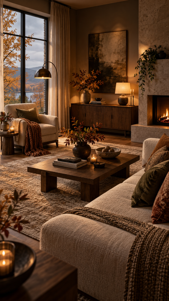 🥇 Platz 1 Herbstdeko Wohnzimmer mit Lichtinseln und atmosphärischen Schattenzonen