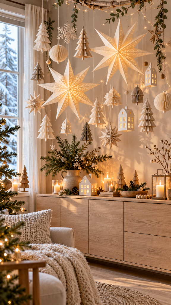 🥇 Platz 1 Skandinavische Weihnachtsdeko als schwebende Papierlandschaft