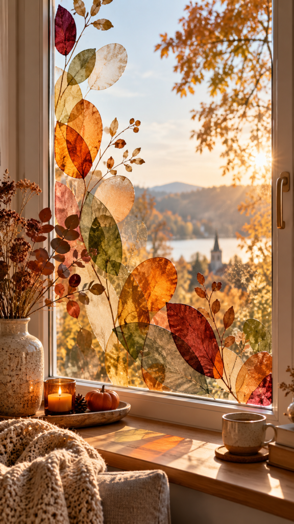 🥈 Platz 2 Fenster bemalen Herbst mit transparenten Farbfenstern