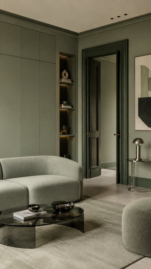 🥉 Platz 3 Grüne Wohnungen mit architektonischen Farbflächen und Ton in Ton Details