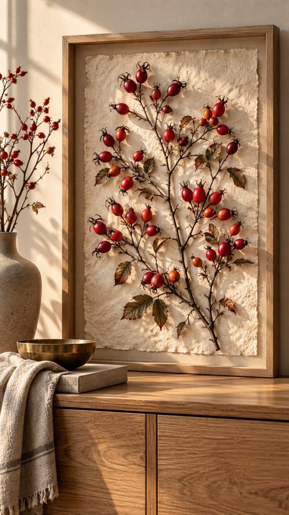 🥉 Platz 3 Hagebutten Deko als gerahmtes botanisches Relief