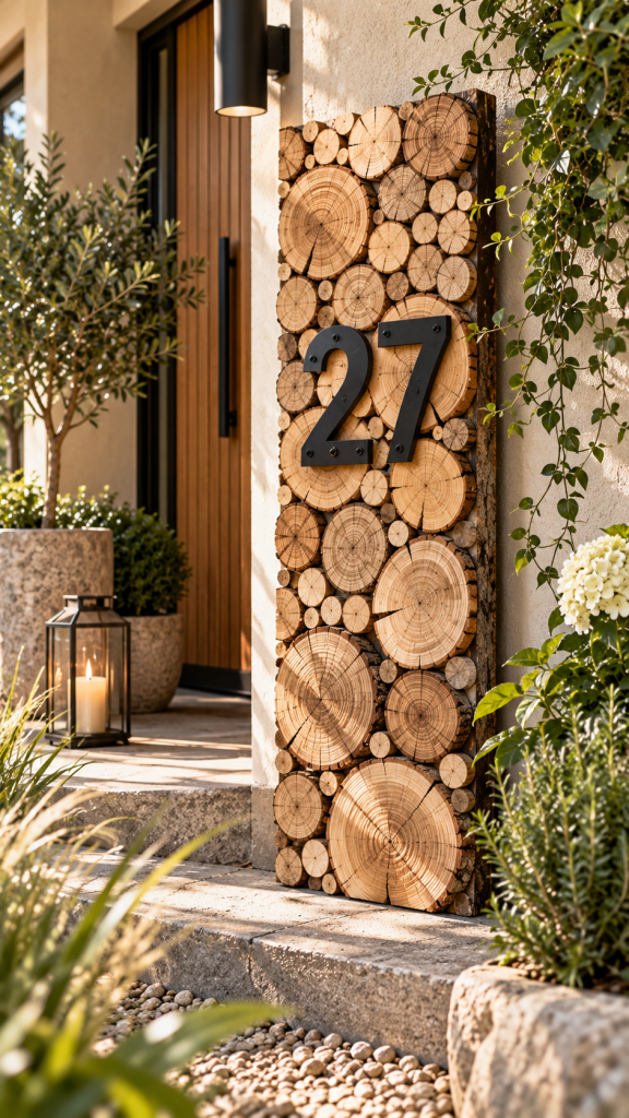 🥉 Platz 3 Organisches Baumscheiben Mosaik als Hausnummer oder Gartenschild