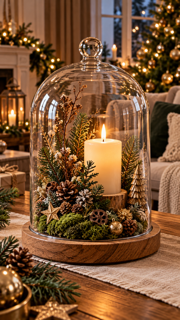 🥇 Platz 1 Adventsgestecke Ideen mit einer Kerze unter einer eleganten Glasglocke