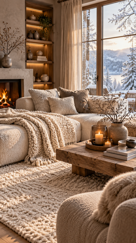 🥇 Platz 1 Winterdeko nach Weihnachten als gemütliche Januar Lounge mit weichen Wintertexturen