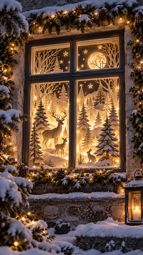 🥈 Platz 2 Adventsfenster Ideen mit einem märchenhaften Winterwald