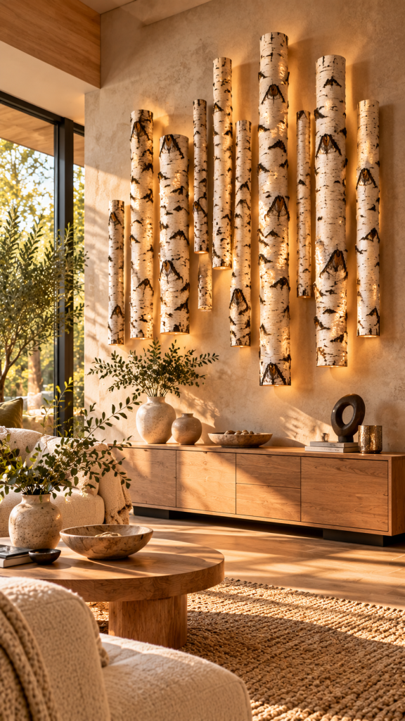 🥈 Platz 2 Birkenstamm Deko als skulpturale Wandinstallation mit schwebender Optik
