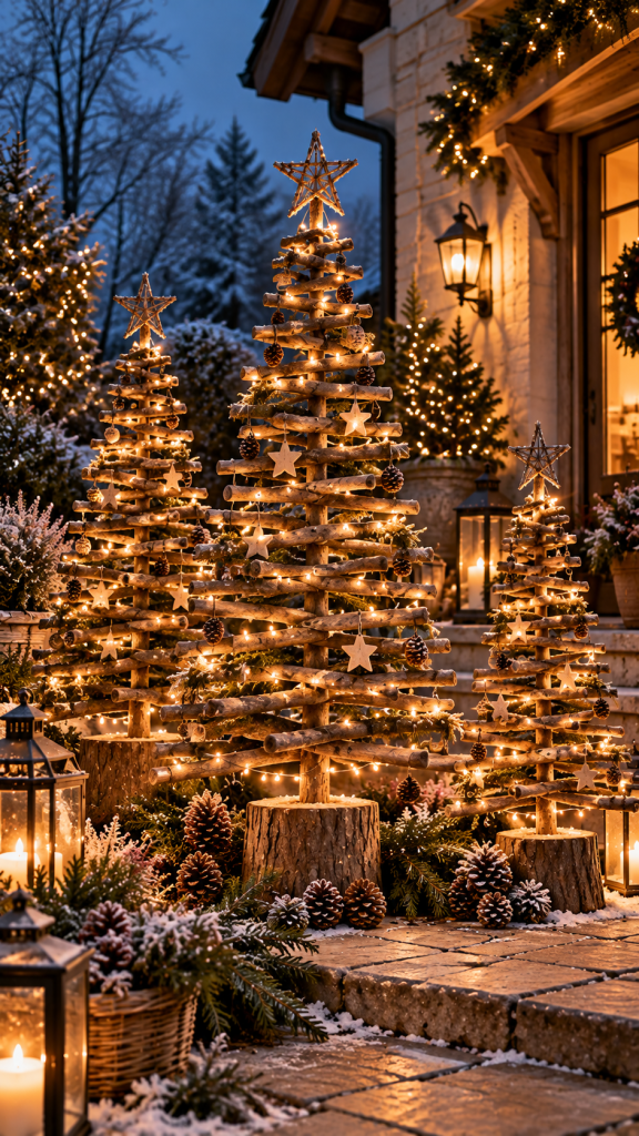 🥈 Platz 2 DIY Weihnachtsdeko draußen mit selbstgebauten Weihnachtsbäumen aus Naturzweigen