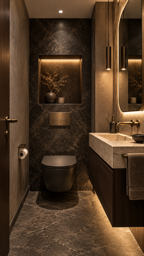 🥈 Platz 2 Gäste WC modern gestalten als dunkle Materialbox