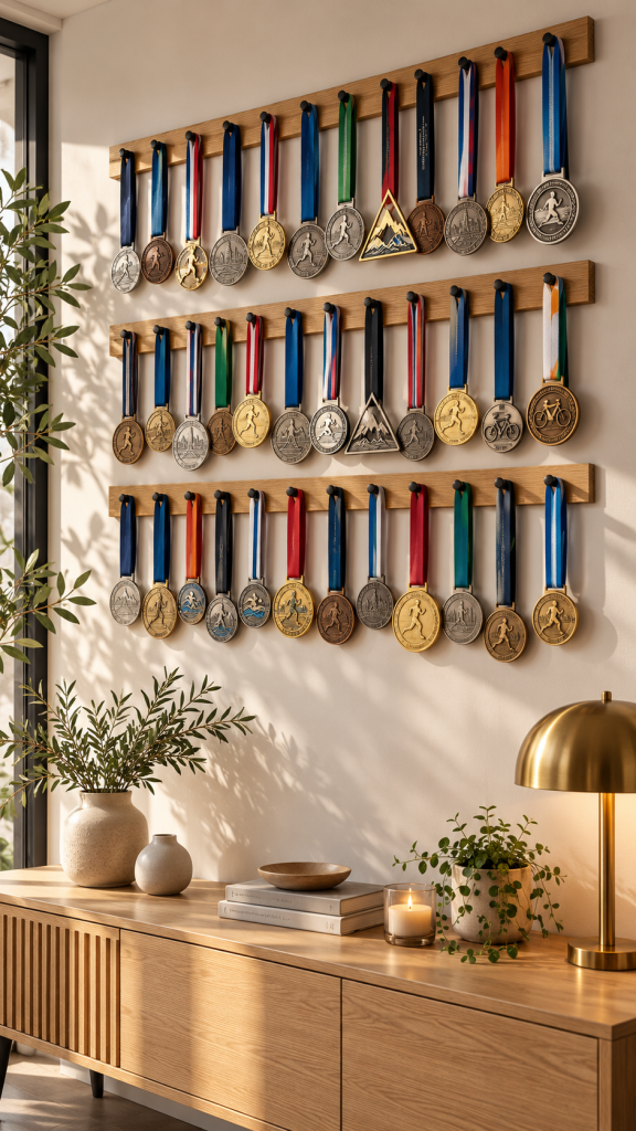 🥈 Platz 2 Medaillen Aufbewahrung als modulare Wandgalerie mit Holzleisten
