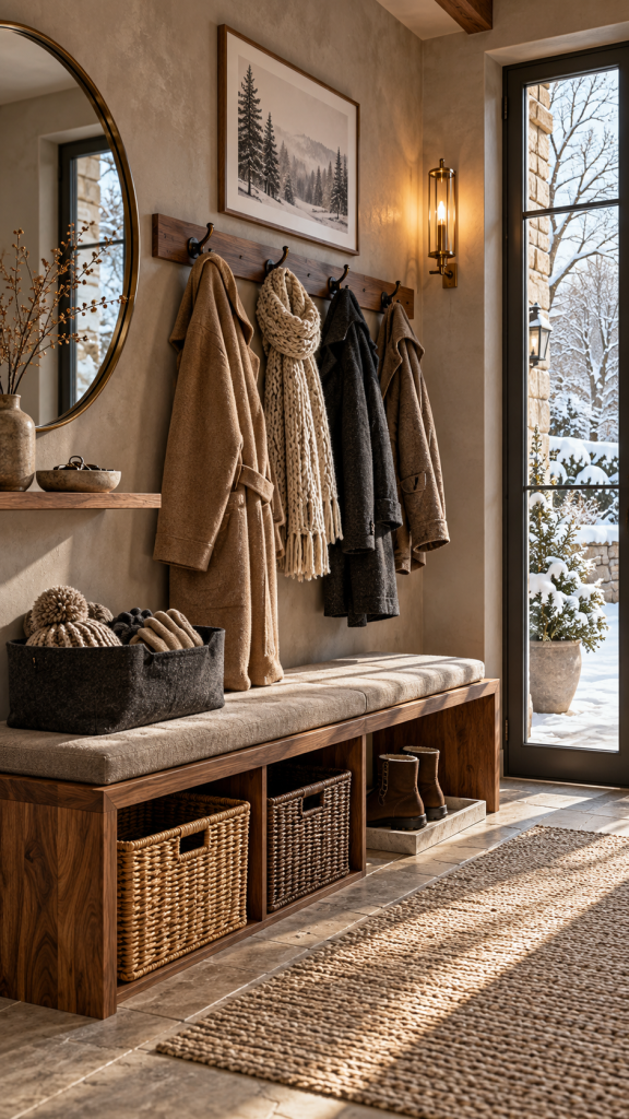 🥈 Platz 2 Winterdeko nach Weihnachten als elegante Wintergarderobe mit natürlicher Ordnung