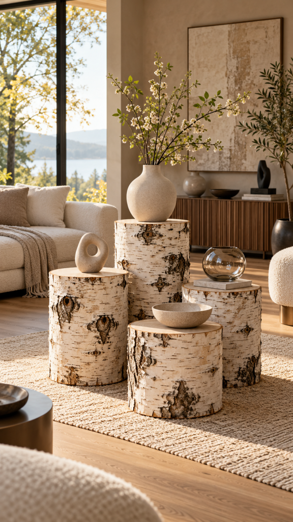 🥉 Platz 3 Birkenstamm Deko als modulare Designpodeste für eine natürliche Wohngalerie