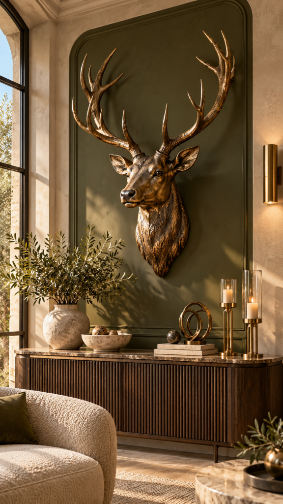 🥉 Platz 3 Hirschkopf Deko als außergewöhnliche Designinstallation mit metallischen Akzenten